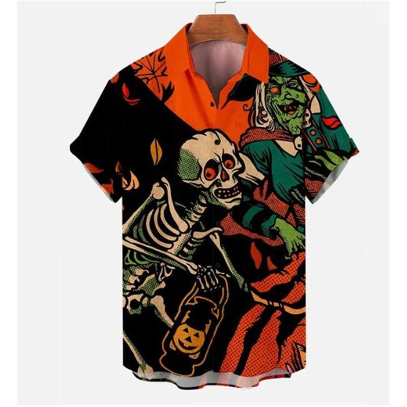 Fashion Halloween Graphic Hawaiian Shirt For Men Pumpkin Head Ghost 3D Printed Blouse Holiday Casual Men's and Women's Fashion Shirt