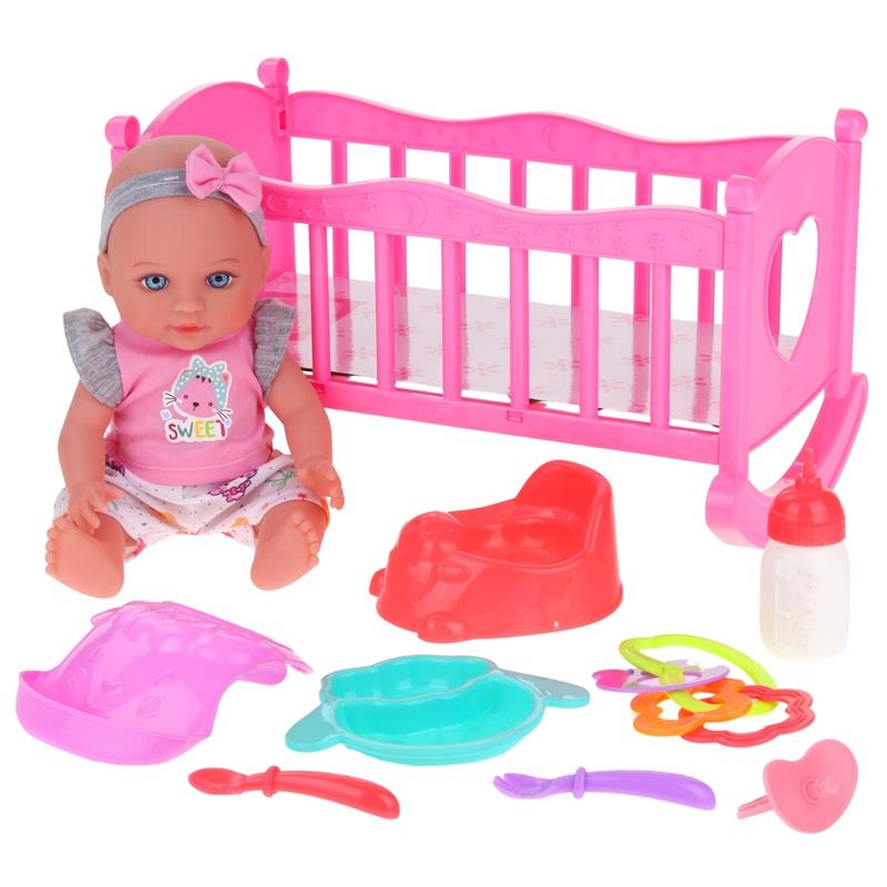 Doll Cradle Bed + Interactive Baby Doll Saying Mom Dad