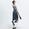 Irregular Retro Denim Midi Skirt Women Summer High Waist Slim Split A-line Skirt Female Streetwear Casual Vintage Y2K Blue