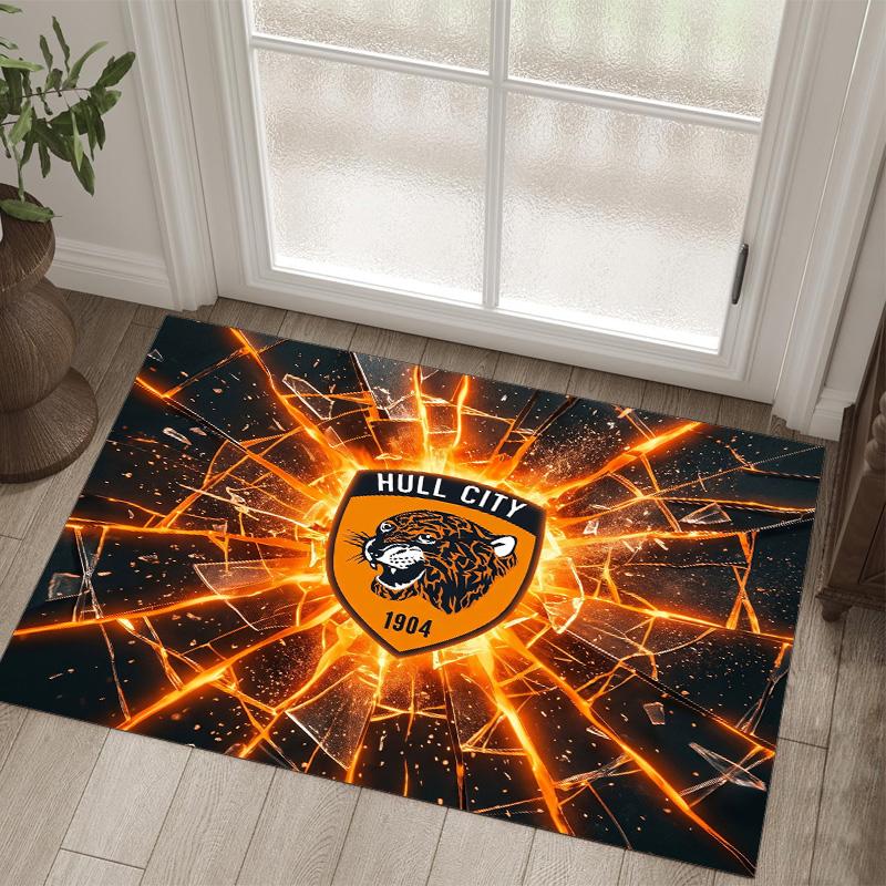 Hull City Football Design Crystal Velvet Carpet Cozy Non?Slip Printed Rug For Bedroom Living Room Entrance