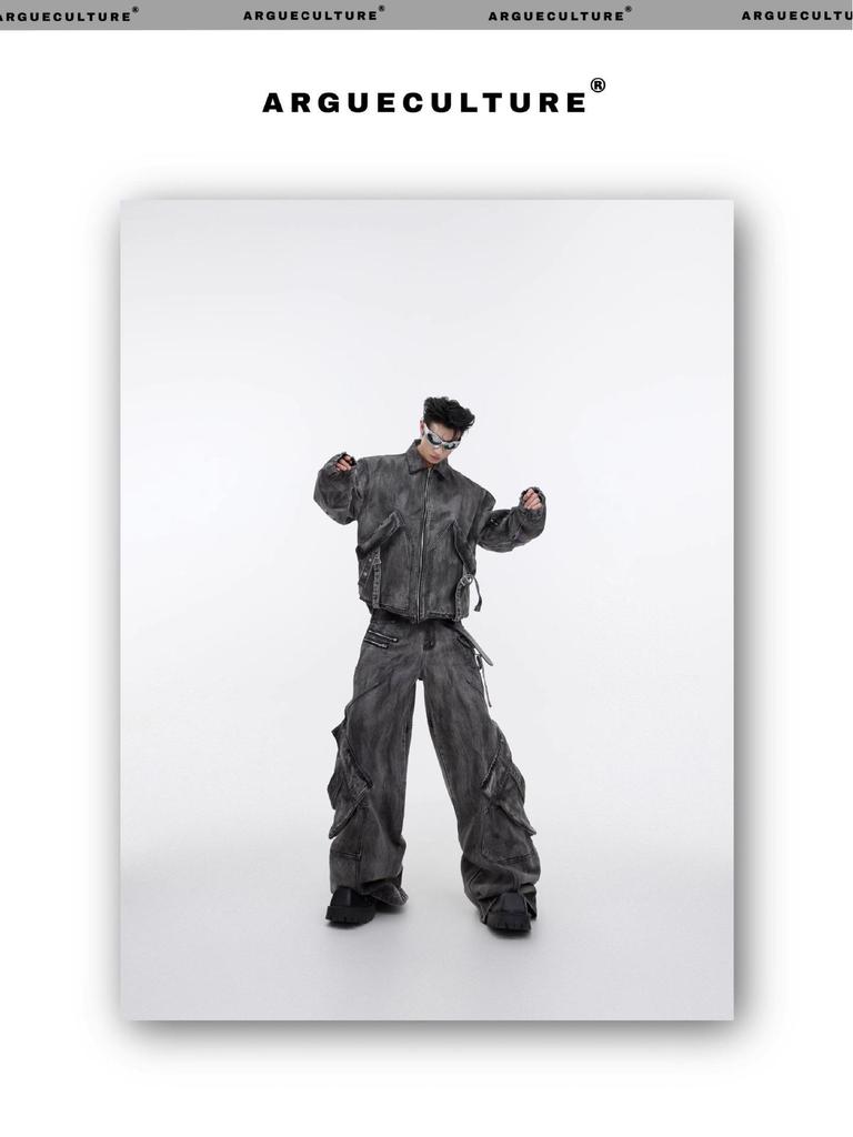 Мужские потертые джинсы в стиле ретро с широкими штанинами