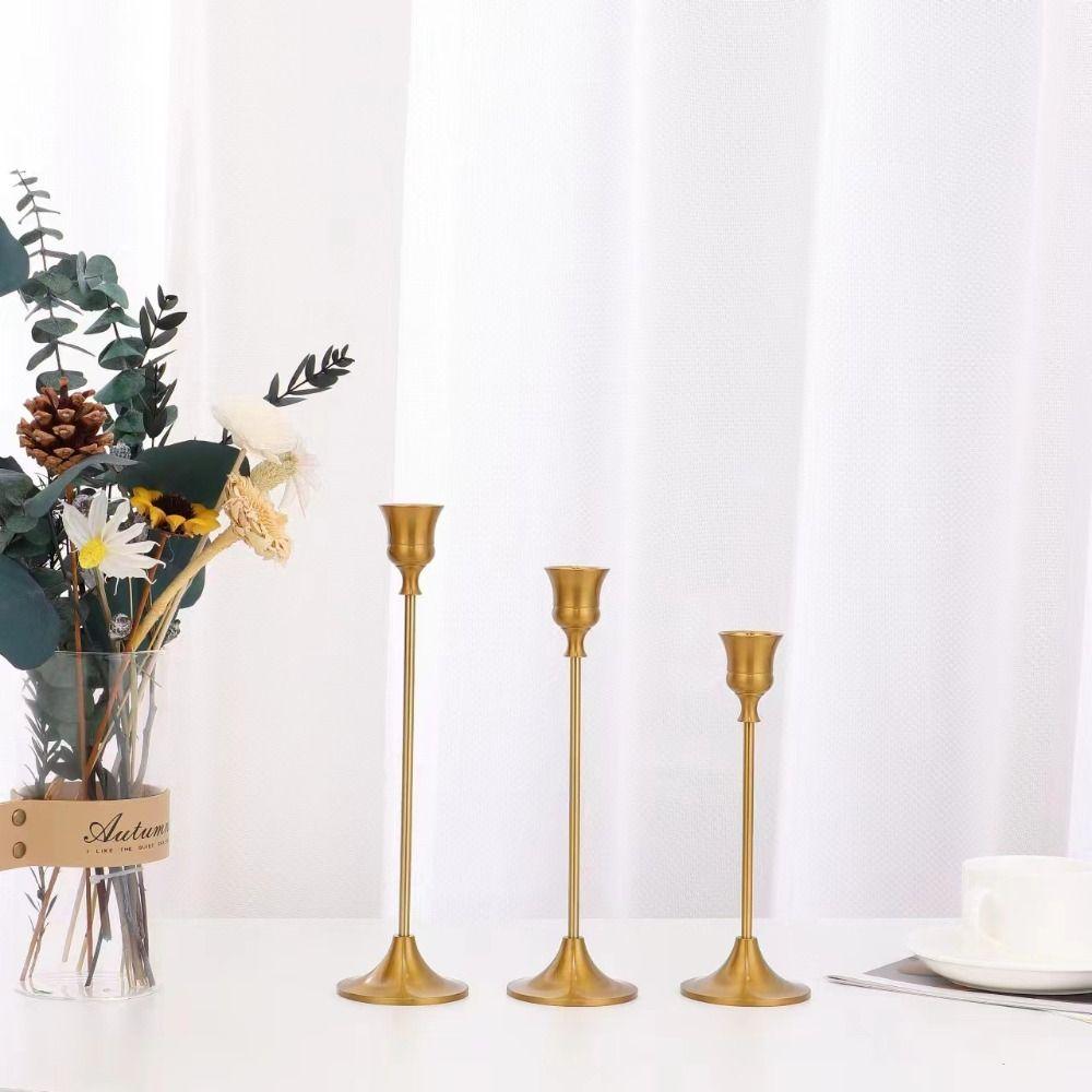 3Pcs European Style Romantic Candle Stand Gold Plated Wedding Candelabra Set Home Decor