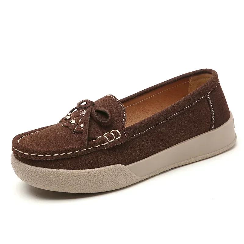 Женские плоские туфли-лоферы без застежек Кожаные туфли на плоской подошве Женская осенняя новая мода Повседневная обувь на плоской подошве Женские мокасины на мягкой подошве Zapatos Mujeres