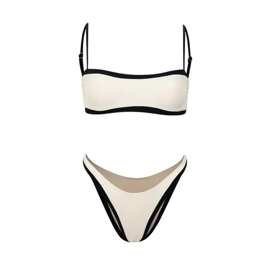 2 шт./комплект женский комплект бикини слинг бандо бюстгальтер с подкладкой высокая талия трусы комплект раздельный дизайн пляжная одежда для отдыха