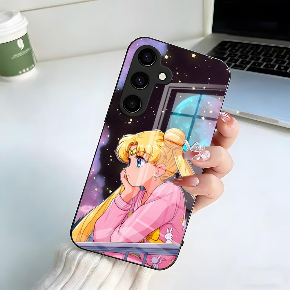 Anime S-Sailor Moon Phone Case For Samsung A25 A13 A33 5G A54 A36 A35 A56 A52 A14 Shockproof Glass Cover