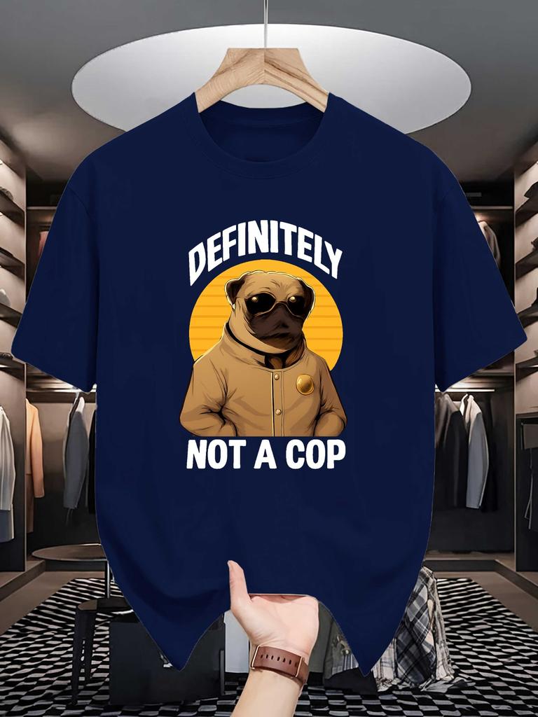 Sunglasses Pug Dog Graphic Unisexs Crew Neck T Shirt Definitely Not A Cop Funny Slogan Print Short Sleeve Casual Cotton Daily Tops