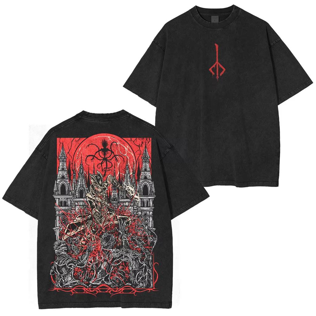 Bloodborne Ludwig The Accursed Holy Blade Grim T-shirt Hunter and Lamp Messengers Oversize Washed Summer Casual Streetwear Short Sleeve Tee Tops