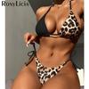 10 Colors Splicing Halter Leopard Bikini Female Swimsuit Women Swimwear Two-pieces Bikini Set Bather Bathing Suit Swim Lady