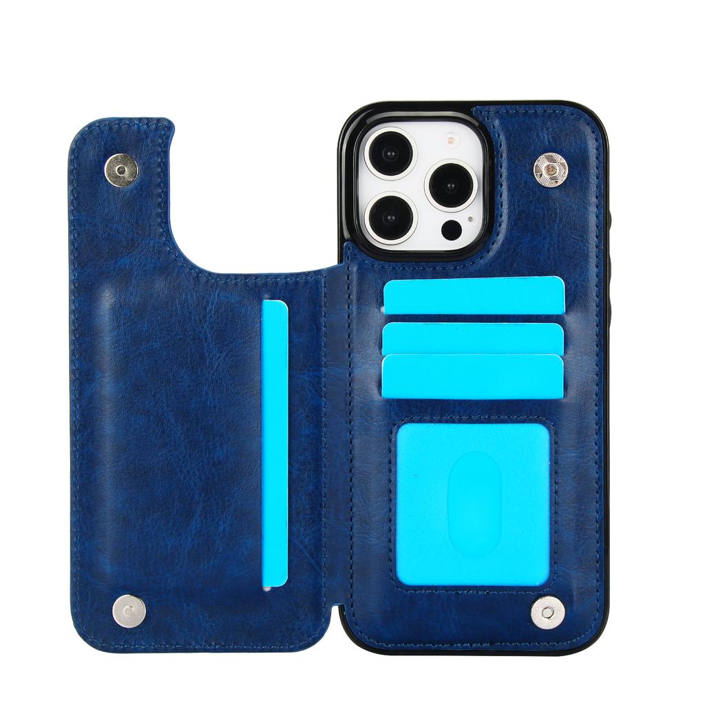 For iPhone 16 15 14 13 12 11 Pro Max PU Leather Case Kickstand Card Holder, Double Magnetic Clasp and Durable Shockproof Cover