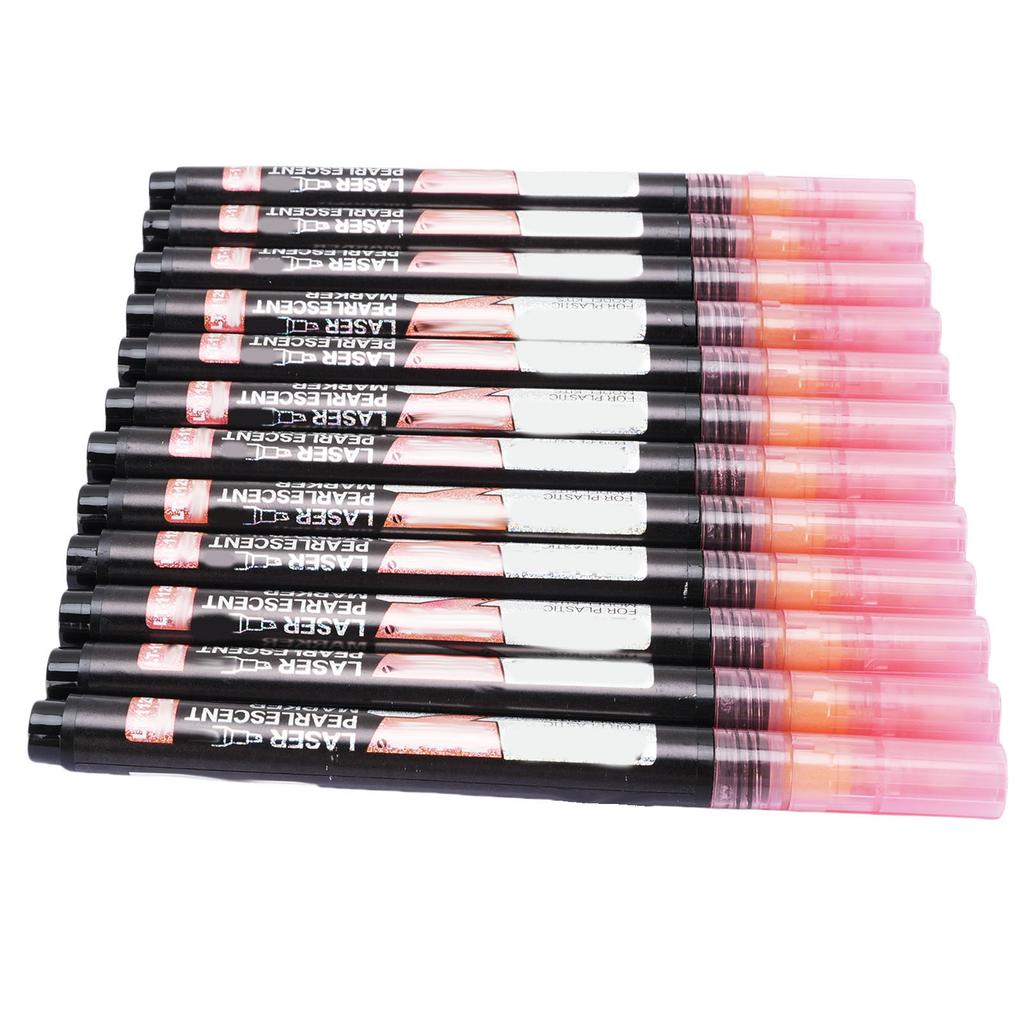 12 Pcs Metallic Marker Set Red Metallic Glitter Effect Blade Shaped Tip Model Coloring Pen for Painting Crafts