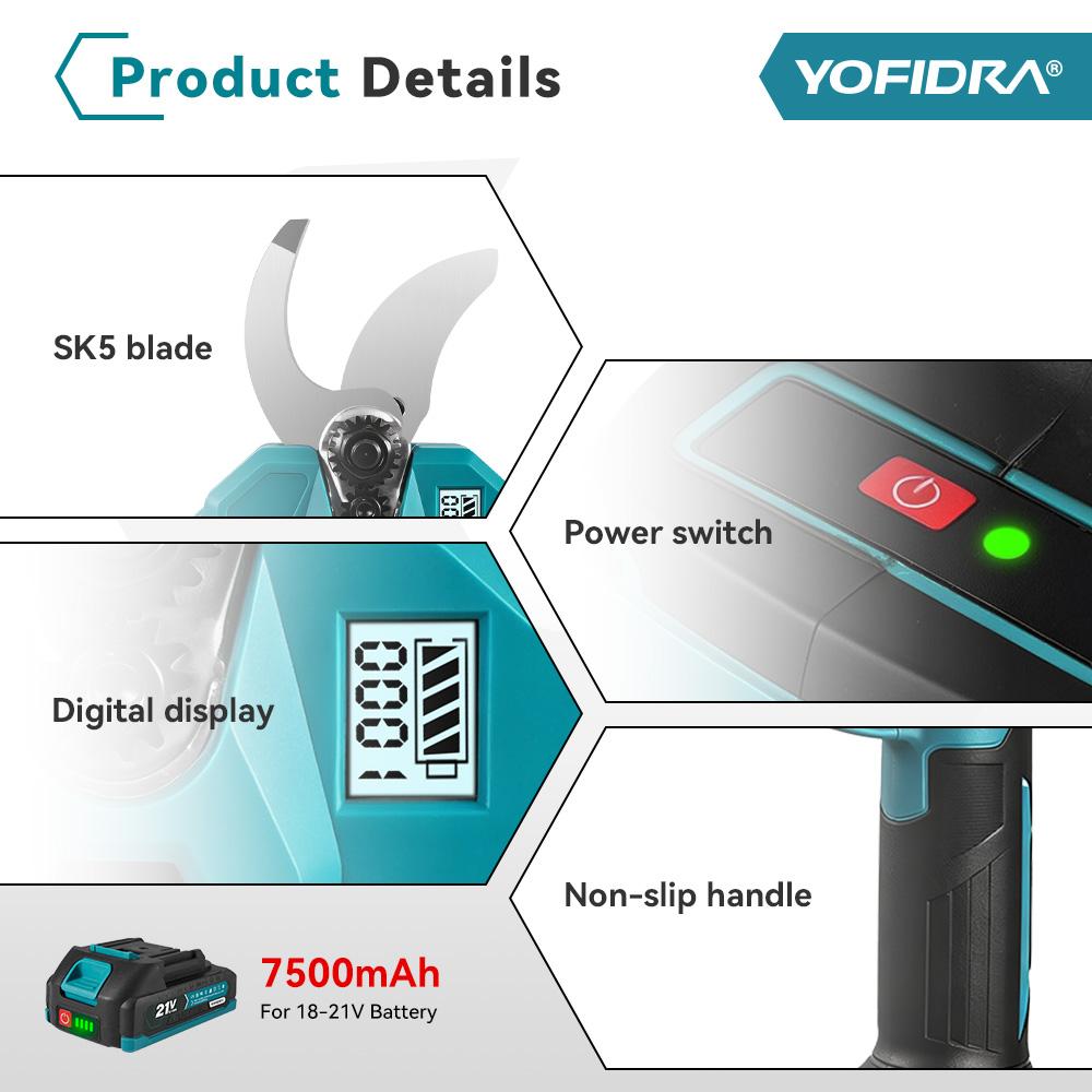 Yofidra 32-мм бесщеточные аккумуляторные электрические секаторы с совместимостью с аккумуляторами Makita
