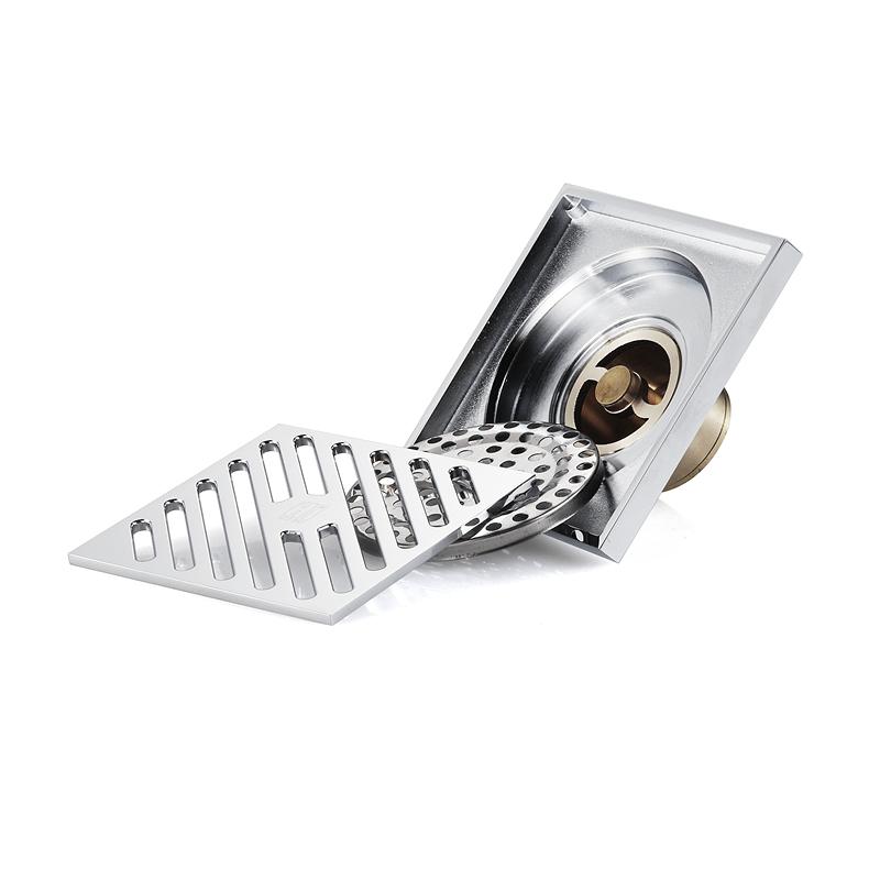 Modern Bathroom Accessories 10x10cm Shower Floor Drain Cover Tile Insert Brass Anti-Odor Chrome Finish Brushed Surface