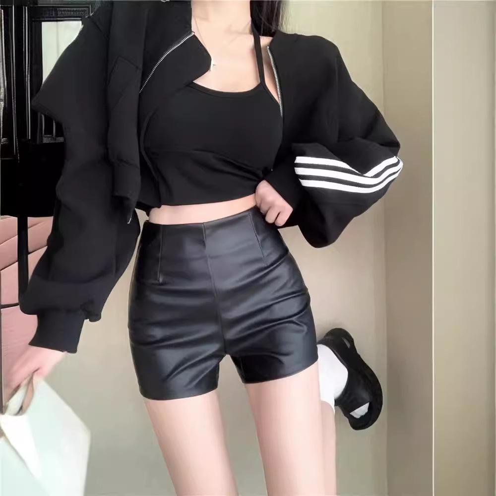 Женские Осенние Зимние Шорты с Высокой Талией Bodycon Прямой Крой Искусственная Кожа Y2K Сексуальные А-силуэта Горячие Шорты Мини Шорты Универсальные Облегающие Горячие Шорты