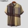 Летние мужские модные хлопковые клетчатые рубашки с короткими рукавами, повседневные свободные топы больших размеров