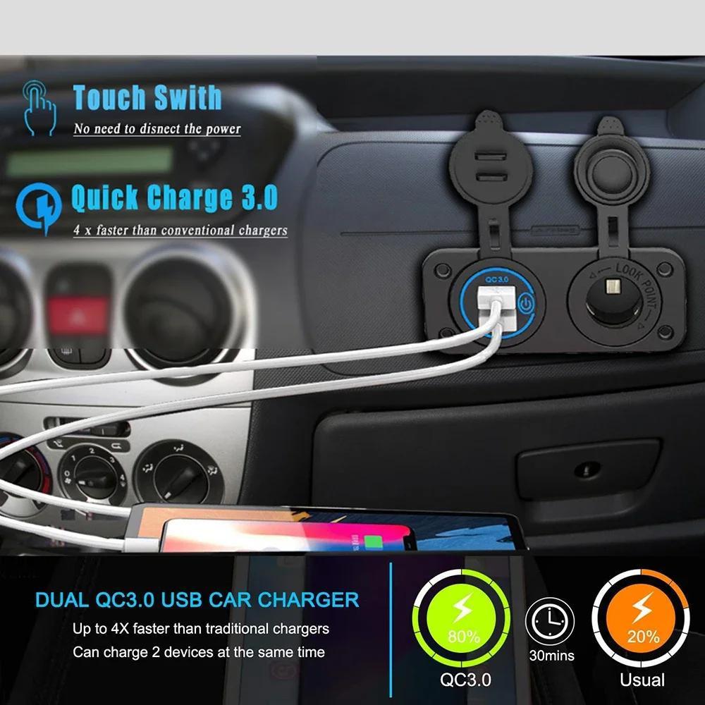 12 В USB панель с разъемом для быстрой зарядки 3,0 20 Вт Dual PD USB C розетка адаптер прикуривателя для автомобиля, лодки, мотоцикла, автофургона