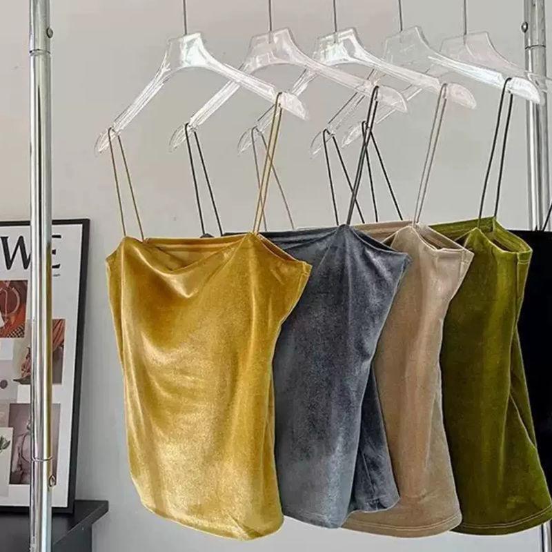 Бархатный топ-майка Высококачественное нижнее белье Нет необходимости носить нагрудник Бандо Вырез лодочкой Без рукавов На тонких бретельках Бархатный Сексуальный