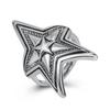S925 Silver Ring Thai Silver Black Double Layer Overlapping Five-pointed Star Open Ring Punk Retro Men's Trendy Star Rock Ring