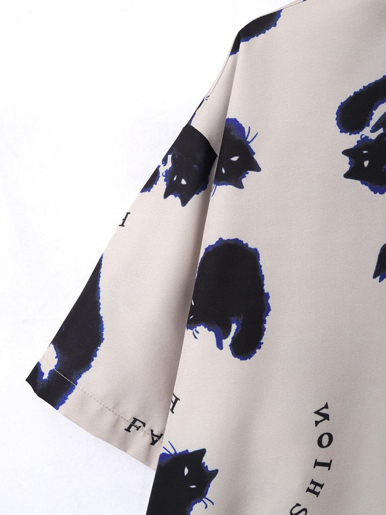 Свободная короткая мужская рубашка с рисунком кота Prinr на Гавайях, повседневная мужская рубашка с американским принтом, летняя универсальная уличная одежда для пар