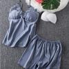 Women's Silk Five-Piece Pajama Set: Spring/Autumn Nightdress & Robe with Chest Pad