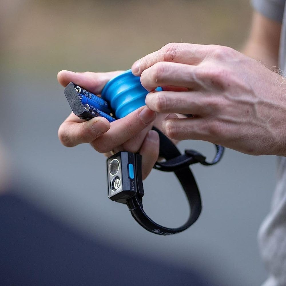 Ledlenser NEO3 LED Perfect for Outdoor Small Headlamp, Black/Blue, Battery-Operated, Lightweight, 97g, Compact, Running, Black/Blue, 502718, [Product