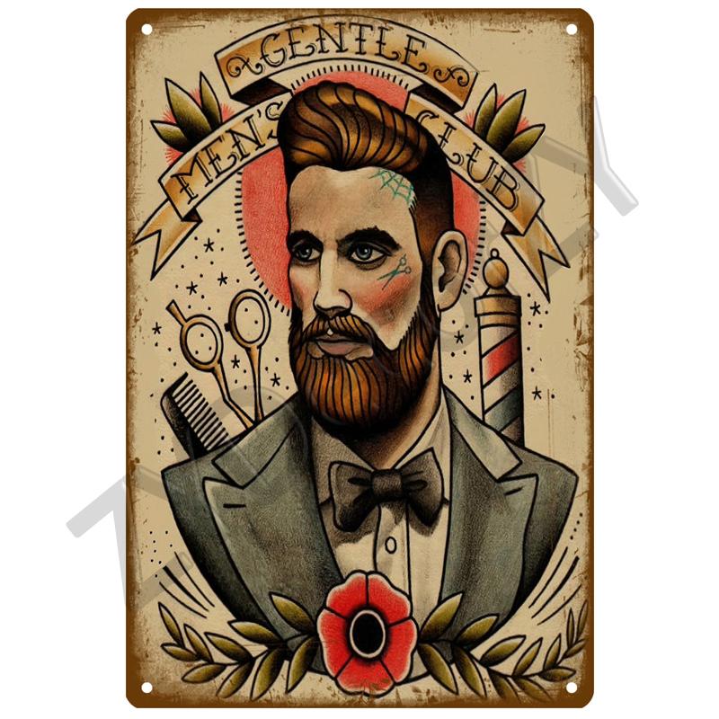 Винтажный домашний декор Жестяная вывеска Парикмахерская Металлическая вывеска Плакат Бар Паб Ретро-табличка Стрижка и бритье Борода Железные картины Художественные пластины