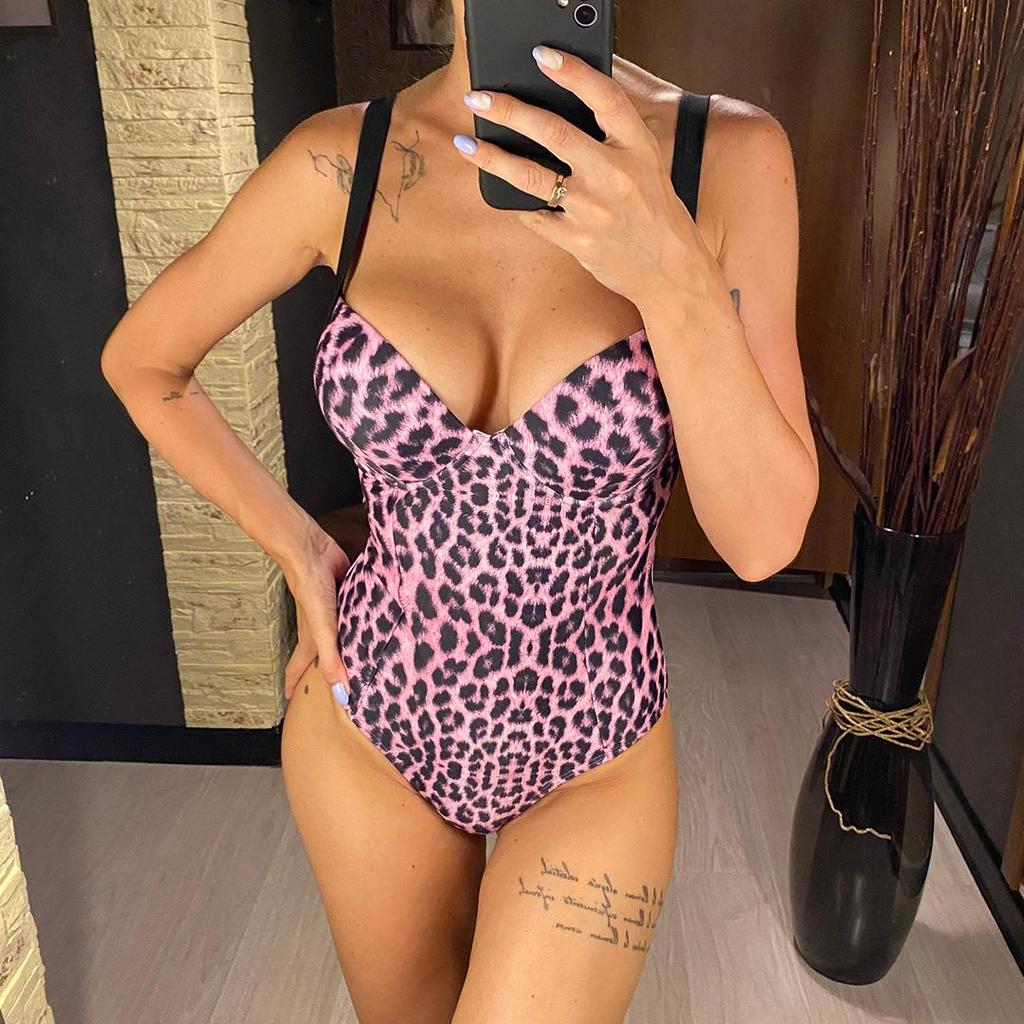 Sexy Leopared Printed Underwire Bra Cup Women Swimwear One Piece Swimsuit Female Monokini Bather Bathing Suit Swim