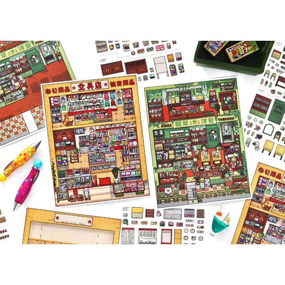 3D Miniature Shop Scene Collection Modern Shop Architecture Stacking Pasting Landscape Sticker Book Scene Game Stickers