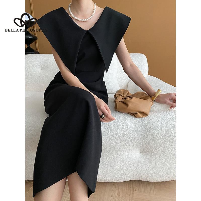 Дизайнерский стиль Французское платье с острым вырезом на талии и разрезом Длинное платье Платье в повседневном стиле Женское платье