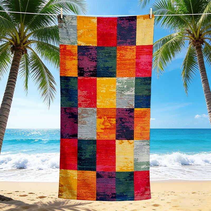 1Pc Abstract Colorful Squares Rug Beach Towel, Quick Dry, Multi-Use for Beach Pool Gym Yoga Home Travel, Christmas, Halloween, Xmas Gift M928269