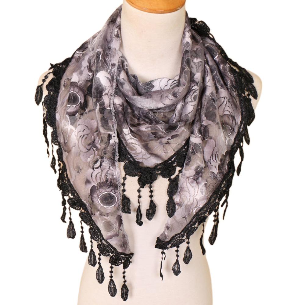 Colorful Lace Scarf with Tassel Flower Triangle Headband Sweet Printed Wraps Seaside