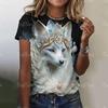 Летний топ с круглым вырезом и принтом 3D волка, модные повседневные женские футболки с короткими рукавами