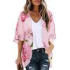 Women Beach Shirt 45720 Sleeve Mid-length Sunscreen Tops Floral Print Breathable Loose Fit Beach Shawl