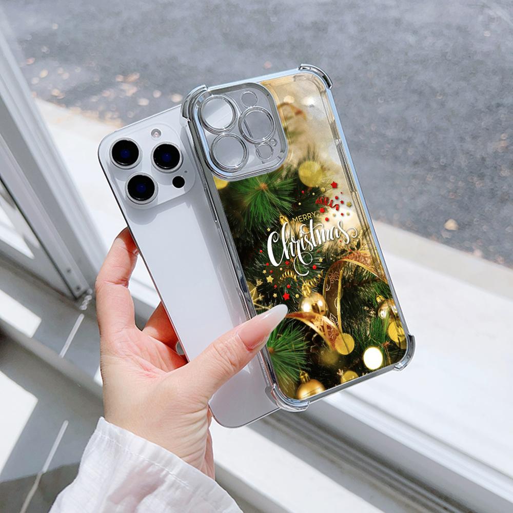 Чехлы для телефонов Ae115 Merry Christmas Happy New Year из гальванизированного ТПУ для iPhone 16 15 13 11 Pro Max 14 Plus Infinix Smart 8 с четырьмя углами защиты