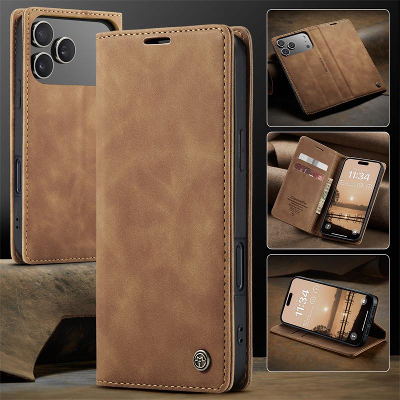 CaseMe Чехол для телефона для iPhone 17 Pro Max Air 16E 16 15 14 Plus 13 12 11 X XS XR SE 2022 8 Флип Кожаный Подставка Кошелек Держатель для карт Магнитная Полная защита