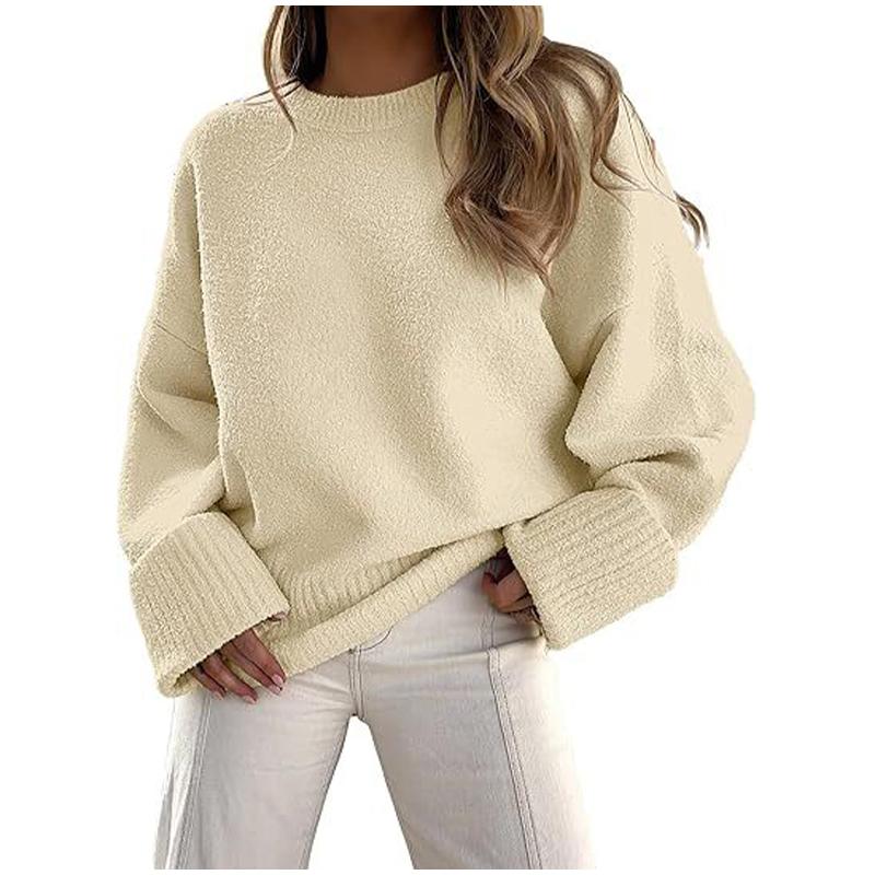 Осенне-зимний винтажный теплый вязаный свитер для женщин, свитер большого размера, однотонный утолщенный трикотажный пуловер
