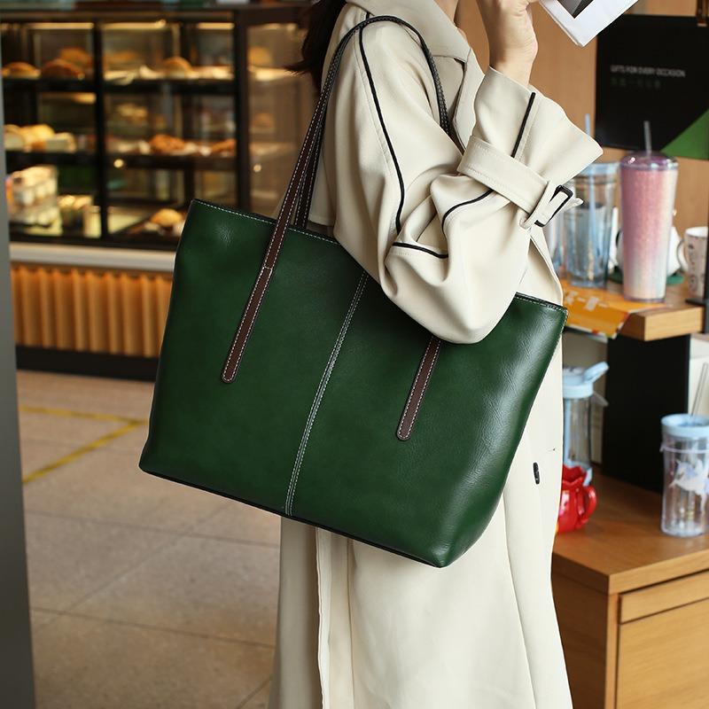 Сумка-тоут из натуральной кожи, женская, большая вместимость, винтажная сумка через плечо, женская сумка для поездок на работу, большая сумка через плечо под мышкой