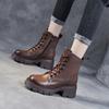 Genuine Leather Thick Soled Martin Boots for Women's New Washed Cowhide Retro Mid Length Fashionable British Style Boots for Children