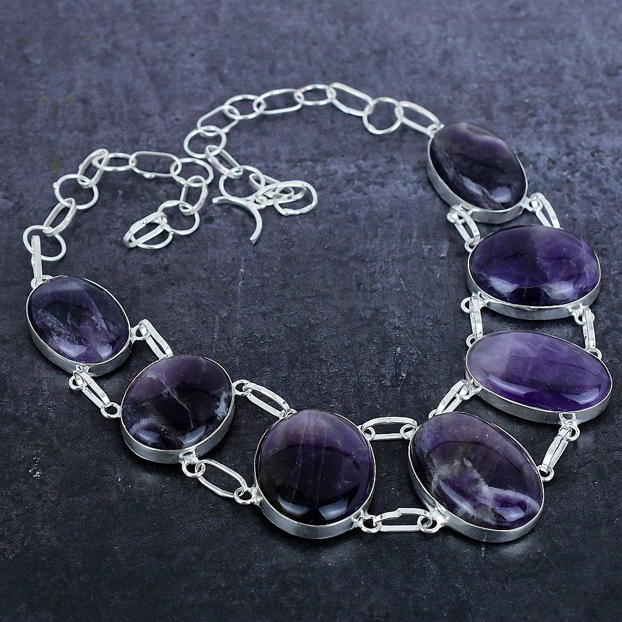 Natural Sage Amethyst Gemstone 925 Sterling Silver Jewelry Necklace 18" P0y38