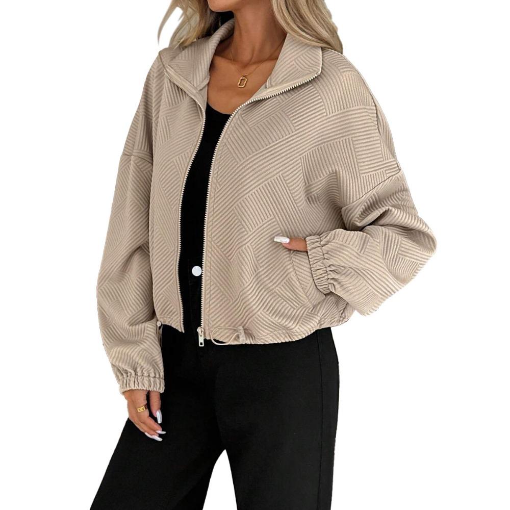 Autumn Winter Women's Loose Fit High Neck Zip Up Baseball Style Jacket
