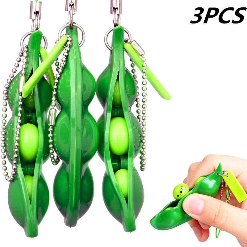 Fidget Toys Decompression Edamame Toys Squishy Squeeze Beans Keychain Cute Stress Adult Toy Rubber Girls Boys Xmas Gift