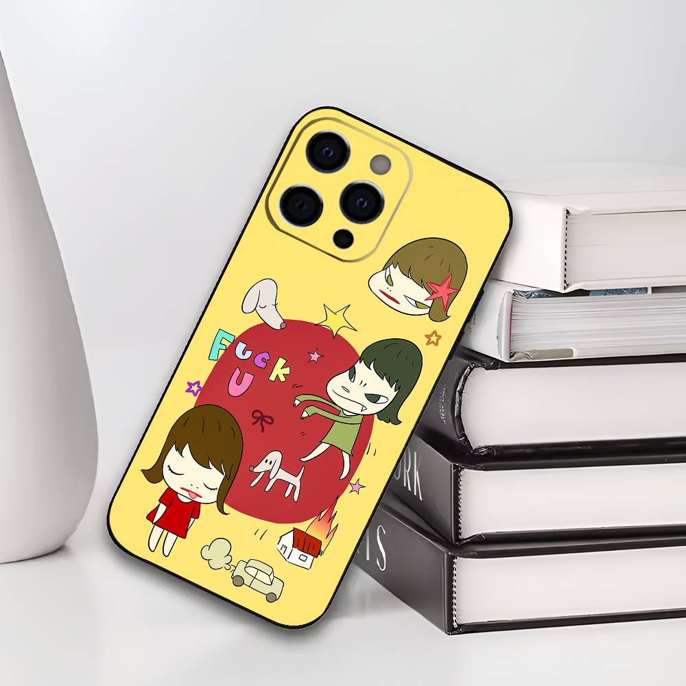 Японское искусство Y-Yoshitomo N-Nara Чехол для телефона Для iPhone 17,16,15,14,13,12,11 Plus,Pro Max,XS,Мягкий черный чехол
