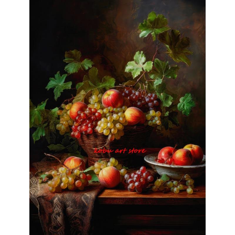 Pomegranate Apples Grapes Kitchen Fruit Food Bread Still Life Vintage Posters Canvas Printing Wall Art Picture Living Room Decor