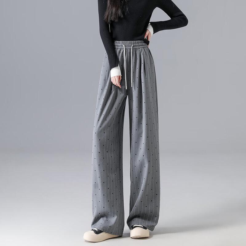 Demana Women's Vintage Heart Flocked Drawstring Casual Pants