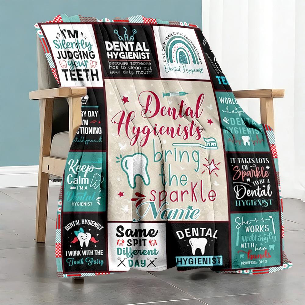 Dental Health Customize Text Blanket Lightweight Personalized Blanket Durable Comfort Suitable for Office Chair Bedding Living Room Picnics
