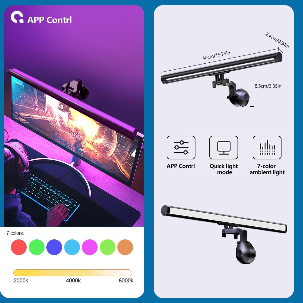 RGB Световая панель для монитора компьютера USB Лампа для чтения Светодиодная подвесная лампа для экрана Защита глаз Диммирование Цветовая температура Дом Офис