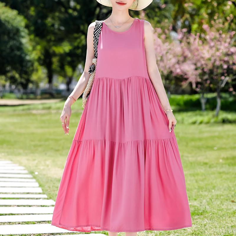 Плюс Размер Элегантное Женское Летнее Платье Повседневное Свободное Длинное Платье Без Рукавов Женская Винтажная Одежда