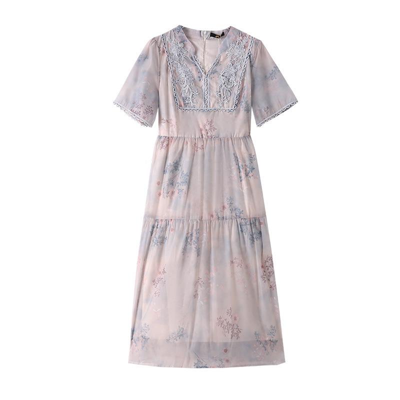 Плюс Размер Женское Летнее Новое Утягивающее Новое Китайский Стиль Печатный V-образный вырез Короткие Рукава Платье