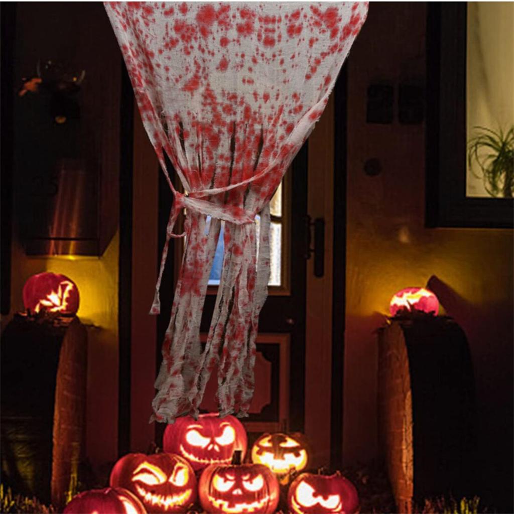 Halloween Decorative Door Curtain Blood Handprint Curtain Party Haunted House Door Pendant Horror Atmosphere Arrangement Bloodstained Cloth Strip Prop