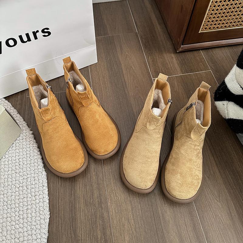 Низкий каблук с круглым носком, современные ботинки на молнии на плоской подошве с женской обувью 2024 года, высококачественные весенне-осенние однотонные лаконичные женские ботинки