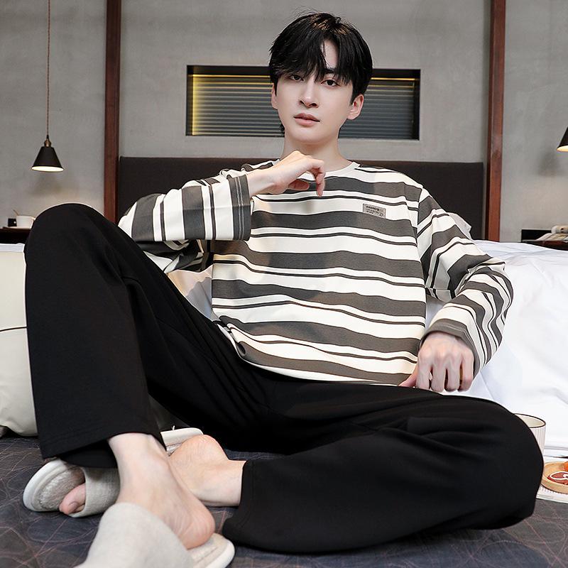 Men's Cotton Long Sleeve Pajama Set - Autumn/Winter, Korean Style Casual Home Wear.